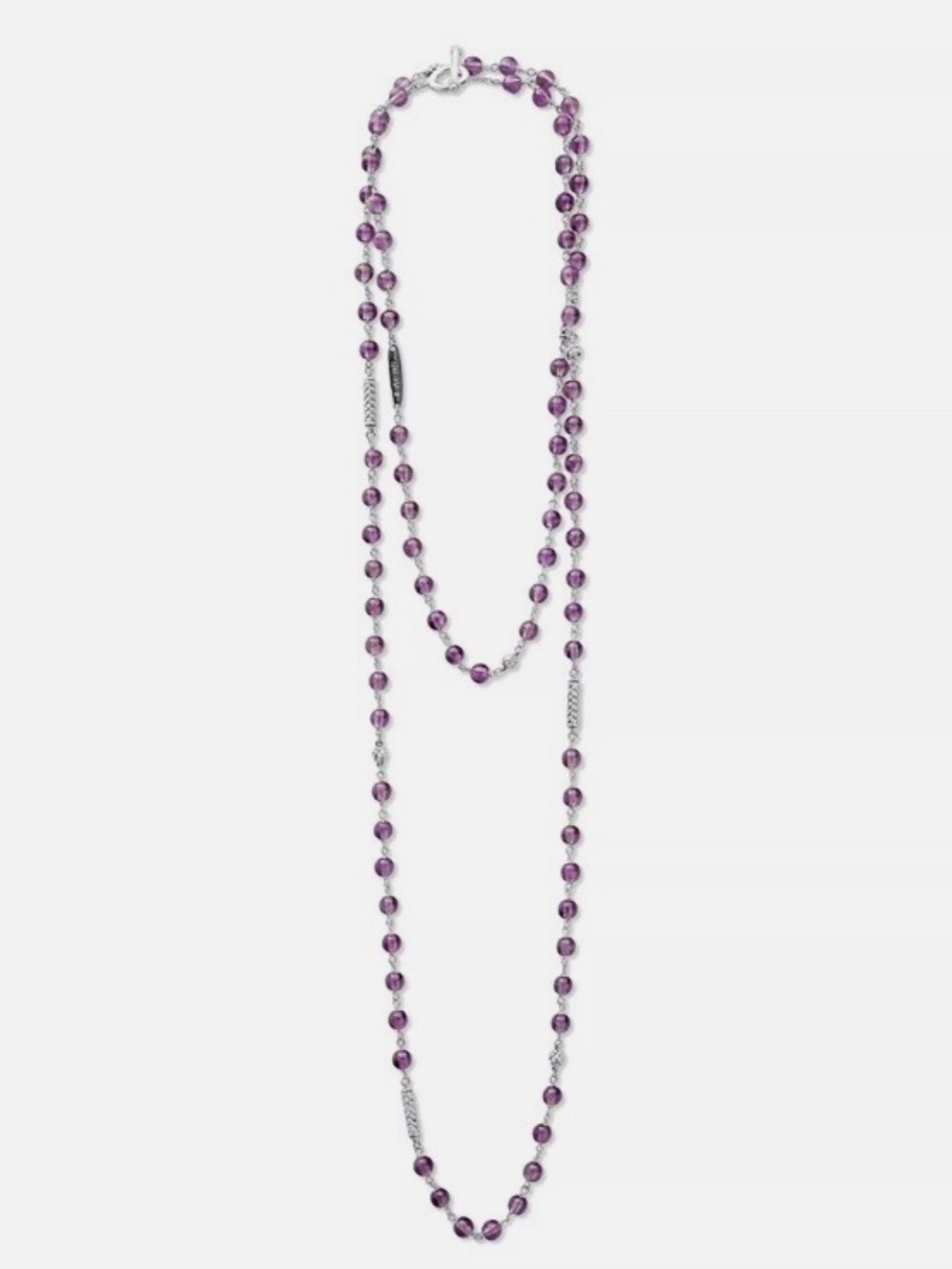 LAGOS Caviar Icon Long Amethyst Purple Beaded Necklace Sterling Silver 925 NEW
